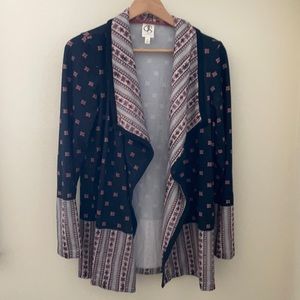 Anthropologie brand One September Camac Printed Waterfall sweater.